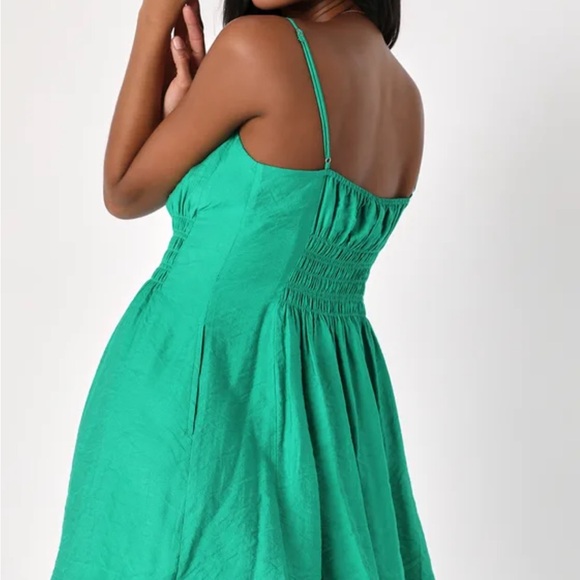 Lulus Saturday Darling Green Smocked Skater Mini Dress With Pockets small size - Picture 4 of 10